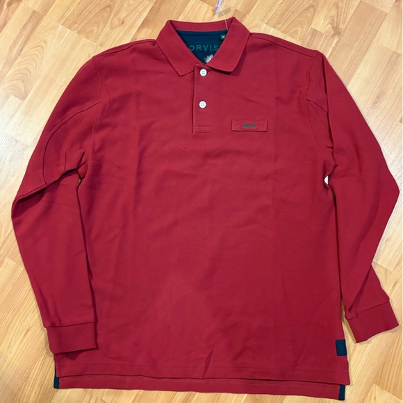 🔥Orvis Signature Long Sleeve Polo Men’s Shirt In Crimson UPF 50+ Sz M-NEW. - Picture 3 of 9